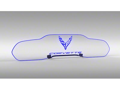 Glow Plate with Flags Over Text Logo; Clear; Blue Lighting Kit (20-25 Corvette C8 Coupe)