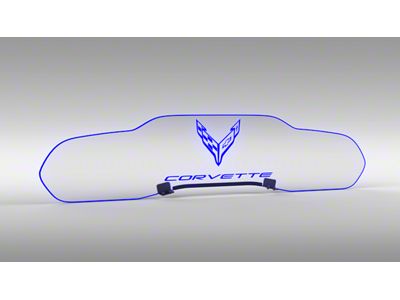 Glow Plate with Blue Flags Over Text Logo; Clear (20-24 Corvette C8 Coupe)