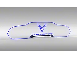 Glow Plate with Blue Flags Over Text Logo; Clear (20-24 Corvette C8 Coupe)