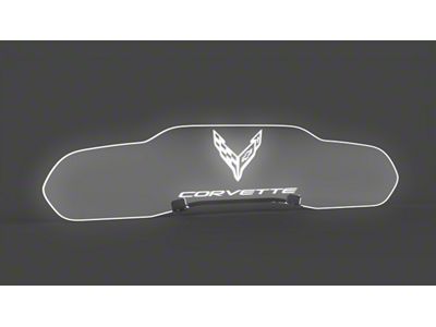 Glow Plate with Flags Over Text Logo; Clear; Extreme Lighting Kit (20-24 Corvette C8 Coupe)