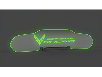 Glow Plate with Flag and Corvette Racing Logo; Clear; Green Lighting Kit (20-25 Corvette C8 Coupe)