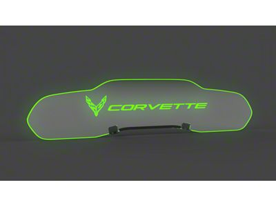 Glow Plate with Flags Left of Text Logo; Clear; Green Lighting Kit (20-25 Corvette C8 Coupe)
