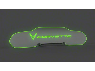 Glow Plate with Green Flags Left of Text Logo; Clear (20-24 Corvette C8 Coupe)