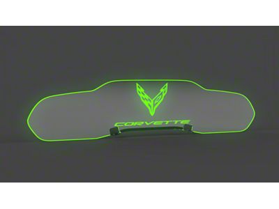 Glow Plate with Flags Over Text Logo; Clear; Green Lighting Kit (20-25 Corvette C8 Coupe)