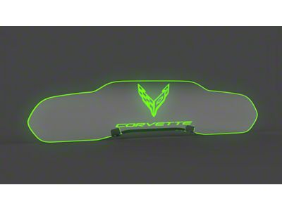 Glow Plate with Green Flags Over Text Logo; Clear (20-24 Corvette C8 Coupe)