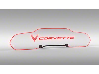 Glow Plate with Flags Left of Text Logo; Clear; Red Lighting Kit (20-25 Corvette C8 Coupe)