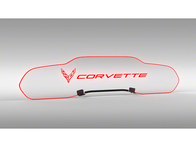 Glow Plate with Red Flags Left of Text Logo; Clear (20-24 Corvette C8 Coupe)