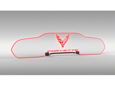 Glow Plate with Flags Over Text Logo; Clear; Red Lighting Kit (20-25 Corvette C8 Coupe)
