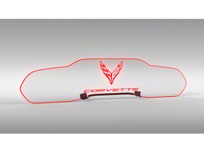 Glow Plate with Red Flags Over Text Logo; Clear (20-24 Corvette C8 Coupe)