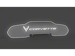 Glow Plate with White Flags Left of Text Logo; Clear (20-24 Corvette C8 Coupe)