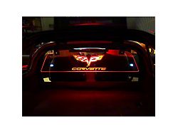 Glow Plate with Flags Over Text Logo; Clear; White Lighting Kit (05-13 Corvette C6 Coupe)