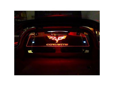 Glow Plate with Flags Over Text Logo; Clear; White Lighting Kit (05-13 Corvette C6 Coupe)