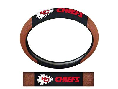 Grip Steering Wheel Cover with Kansas City Chiefs Logo; Tan and Black (Universal; Some Adaptation May Be Required)