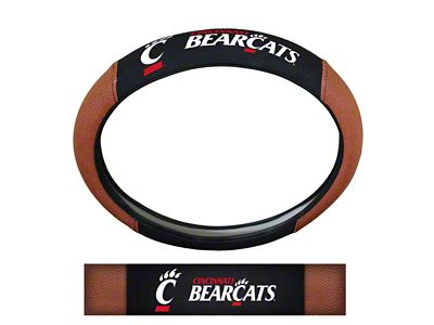 Grip Steering Wheel Cover with University of Cincinnati Logo; Tan and Black (Universal; Some Adaptation May Be Required)