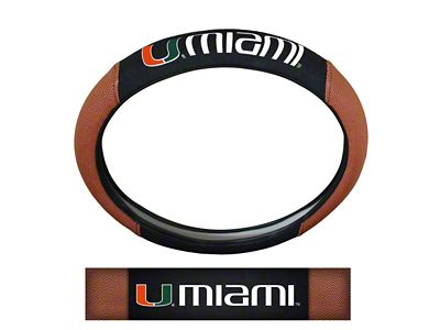 Grip Steering Wheel Cover with University of Miami Logo; Tan and Black (Universal; Some Adaptation May Be Required)