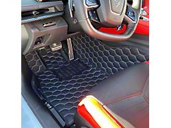 Kustom Interior Honeycomb Leather Floor Mat Liners; Black with White Stithcing (20-26 Corvette C8)