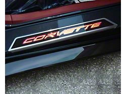 Illuminated Carbon Fiber Door Sills with Corvette Lettering; Green (20-26 Corvette C8)