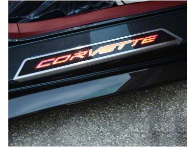 Illuminated Carbon Fiber Door Sills with Corvette Lettering; Green (20-24 Corvette C8)