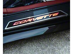 Illuminated Carbon Fiber Door Sills with Corvette Lettering; Red (20-25 Corvette C8)
