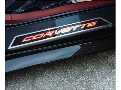 Illuminated Carbon Fiber Door Sills with Corvette Lettering; Red (20-25 Corvette C8)
