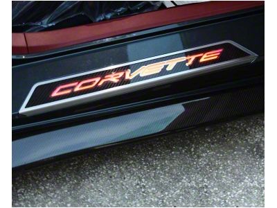 Illuminated Carbon Fiber Door Sills with Corvette Lettering; Red (20-24 Corvette C8)