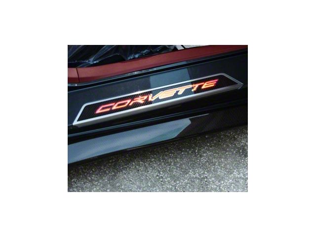 Illuminated Carbon Fiber Door Sills with Corvette Lettering; Red (20-24 Corvette C8)