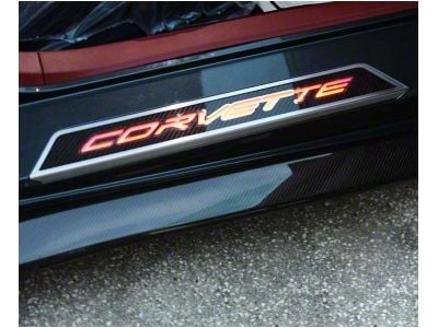 Illuminated Carbon Fiber Door Sills with Corvette Lettering; Red (20-23 Corvette C8)