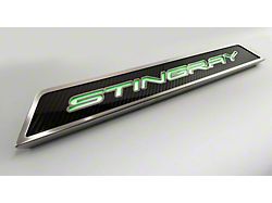 Illuminated Carbon Fiber Door Sills with Stingray Lettering; Green (20-26 Corvette C8)