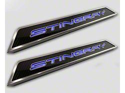 Illuminated Carbon Fiber Door Sills with Stingray Lettering; Red (20-24 Corvette C8)