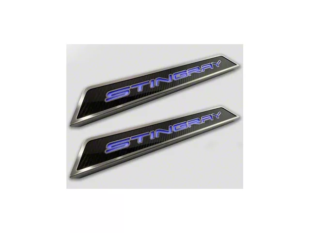 Illuminated Carbon Fiber Door Sills with Stingray Lettering; Red (20-24 Corvette C8)