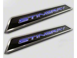 Illuminated Carbon Fiber Door Sills with Stingray Lettering; White (20-24 Corvette C8)