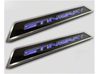 Illuminated Carbon Fiber Door Sills with Stingray Lettering; White (20-23 Corvette C8)