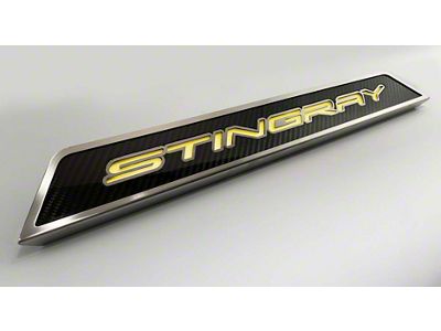 Illuminated Carbon Fiber Door Sills with Stingray Lettering; Yellow (20-25 Corvette C8)