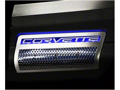 Illuminated Engine Shroud Side Inserts; Perforated Stainless; Blue LED (09-13 Corvette C6 ZR1)