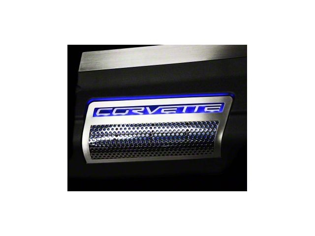Illuminated Engine Shroud Side Inserts; Perforated Stainless; Blue LED (09-13 Corvette C6 ZR1)