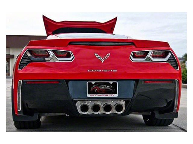Illuminated Exhaust Filler Panel; Perforated Stainless; Red LED (14-19 Corvette C7 w/ NPP Dual Mode Exhaust)