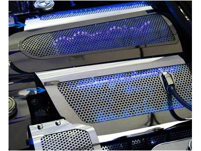 Illuminated Fuel Rail Replacement Covers; Perforated Stainless; Green LED (06-13 Corvette C6 Z06)