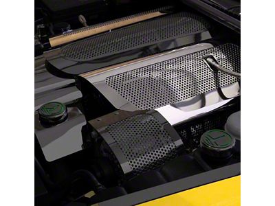 Illuminated Fuel Rail Replacement Covers; Perforated Stainless; Green LED (05-07 Corvette C6)