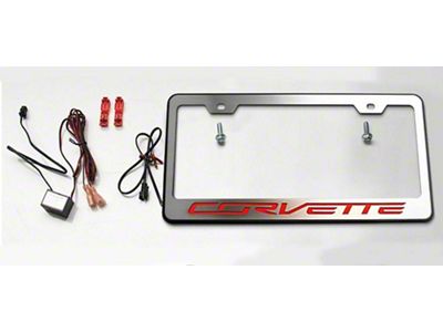 Illuminated License Plate Frame with Corvette Lettering; Red Inlay (Universal; Some Adaptation May Be Required)