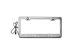 Illuminated License Plate Frame with Corvette Lettering; White Inlay (Universal; Some Adaptation May Be Required)