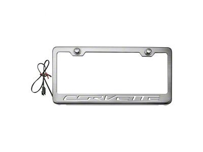 Illuminated License Plate Frame with Corvette Lettering; White Inlay (Universal; Some Adaptation May Be Required)