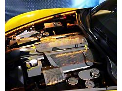 Illuminated Low Profile Plenum Cover; Perforated Stainless; Green LED (08-13 Corvette C6, Excluding Z06 & ZR1)