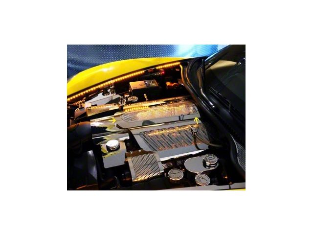 Illuminated Low Profile Plenum Cover; Perforated Stainless; Yellow LED (08-13 Corvette C6, Excluding Z06 & ZR1)