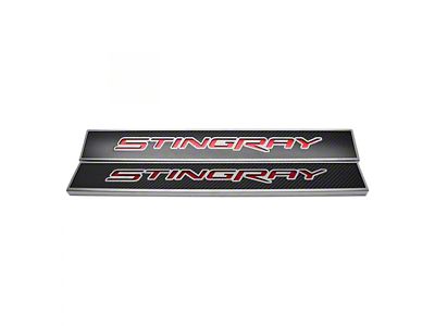 Illuminated Replacement Door Sills; Carbon Fiber; Red LED (14-19 Corvette C7)