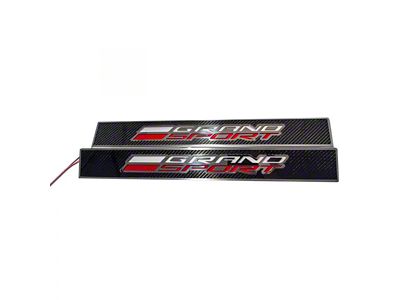 Illuminated Replacement Door Sills with Stainless Trim and Grand Sport Logo; Carbon Fiber; Red and White LED (14-19 Corvette C7 Grand Sport)