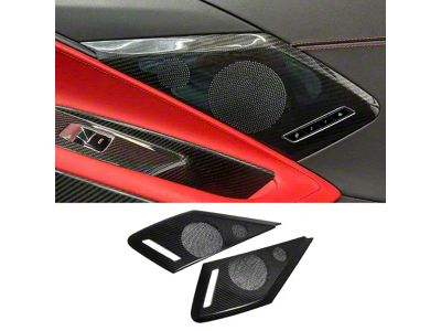 Interior Door Speaker Covers; Black Carbon Fiber (20-24 Corvette C8)