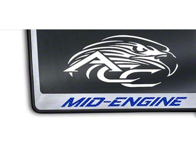 License Plate Frame with MID-ENGINE Lettering; Blue Carbon Fiber Inlay (20-25 Corvette C8)