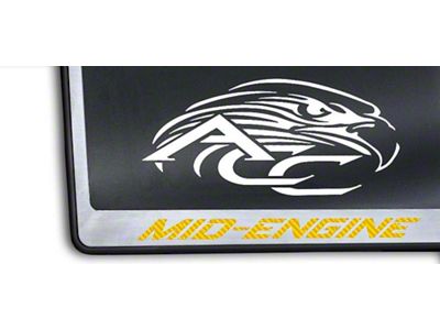 License Plate Frame with MID-ENGINE Lettering; Yellow Carbon Fiber Inlay (20-25 Corvette C8)