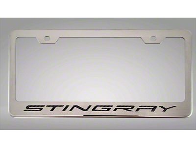 License Plate Frame with Stingray Lettering; Black Carbon Fiber Inlay (20-25 Corvette C8)