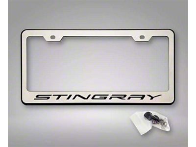 License Plate Frame with Stingray Lettering; Black Inlay (20-25 Corvette C8)